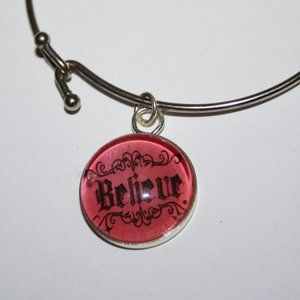 💖 Silver & Pink “BELIEVE” Charm Bracelet · Fits 7" Wrist